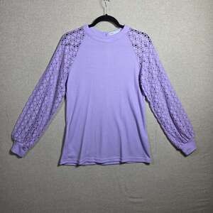 Miholl Womens Size Small Waffle Knit Top Sheer Lace Bishop Sleeves Purple